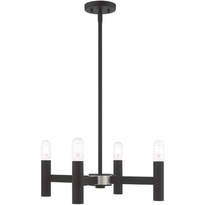 Black Four Light Metal Dimmable Chandelier With Shades HomeRoots