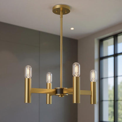 Brass Four Light Metal Dimmable Chandelier With Shades HomeRoots