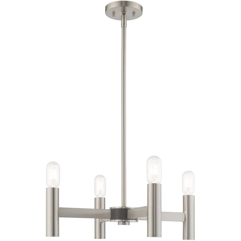 Nickel Four Light Metal Dimmable Chandelier With Shades HomeRoots
