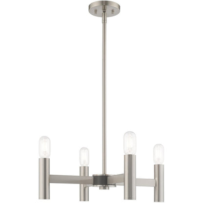 Nickel Four Light Metal Dimmable Chandelier With Shades HomeRoots