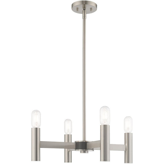 Nickel Four Light Metal Dimmable Chandelier With Shades HomeRoots