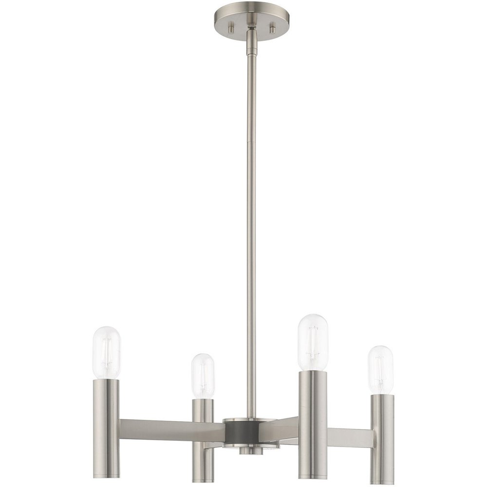 Nickel Four Light Metal Dimmable Chandelier With Shades HomeRoots