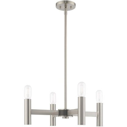 Nickel Four Light Metal Dimmable Chandelier With Shades HomeRoots
