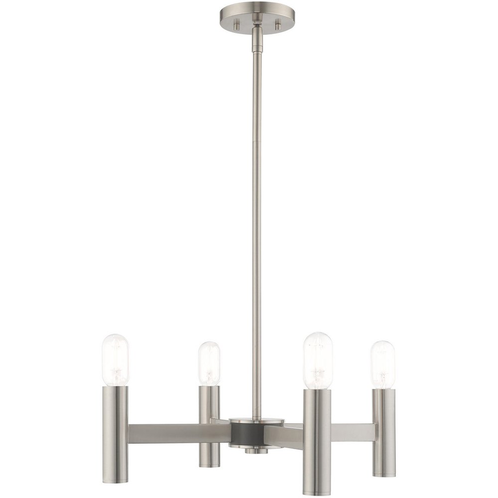 Nickel Four Light Metal Dimmable Chandelier With Shades HomeRoots