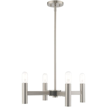 Nickel Four Light Metal Dimmable Chandelier With Shades HomeRoots