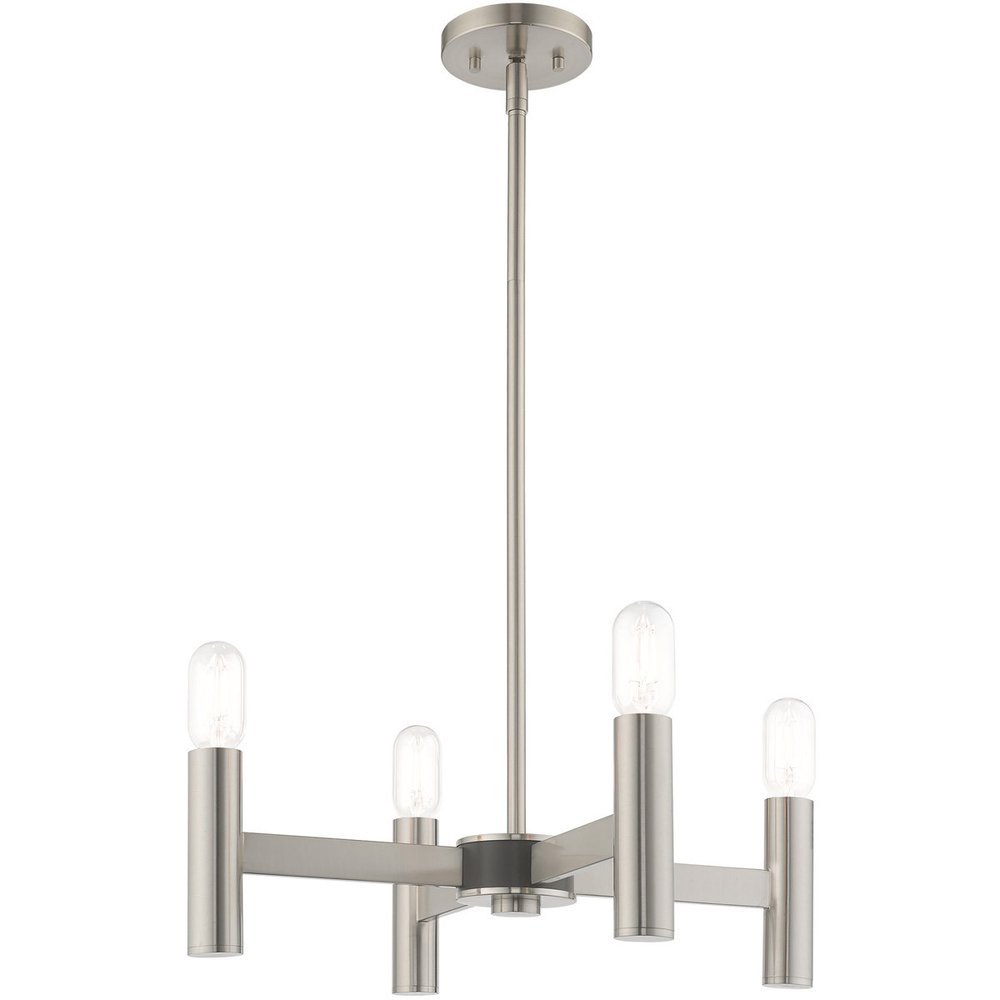 Nickel Four Light Metal Dimmable Chandelier With Shades HomeRoots