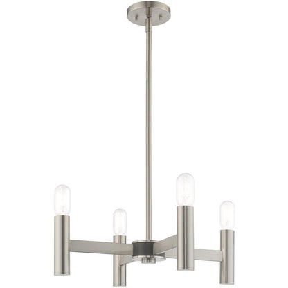 Nickel Four Light Metal Dimmable Chandelier With Shades HomeRoots