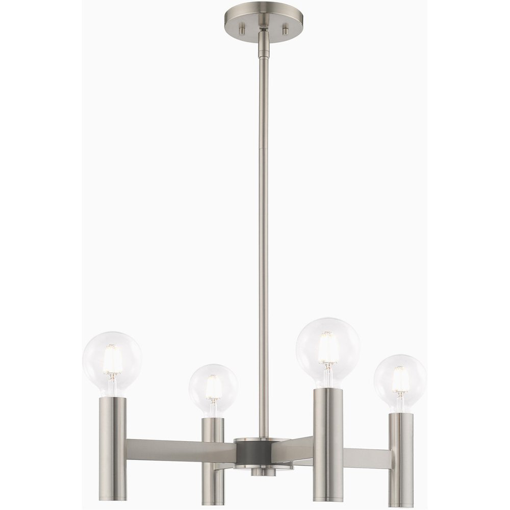 Nickel Four Light Metal Dimmable Chandelier With Shades HomeRoots
