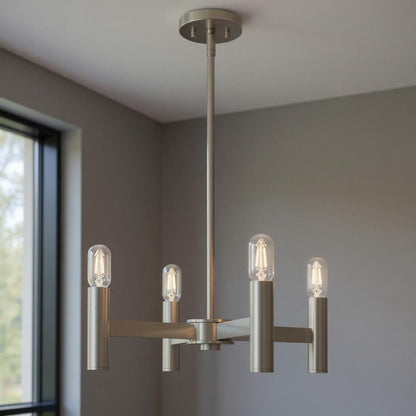 Nickel Four Light Metal Dimmable Chandelier With Shades HomeRoots