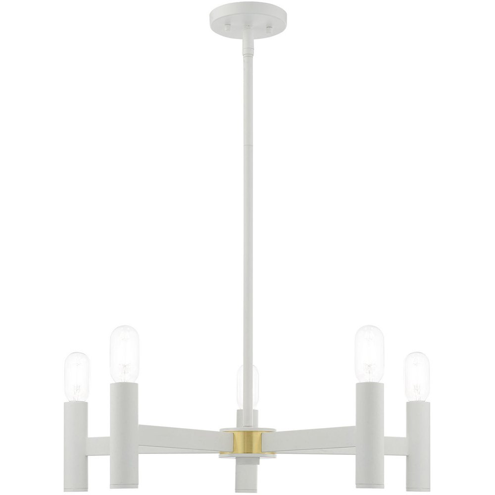 White Five Light Metal Dimmable Chandelier With Shades HomeRoots