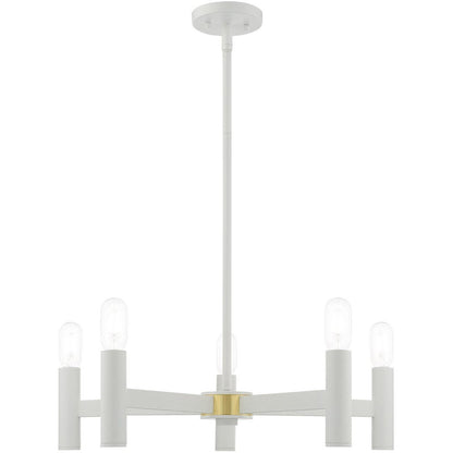 White Five Light Metal Dimmable Chandelier With Shades HomeRoots