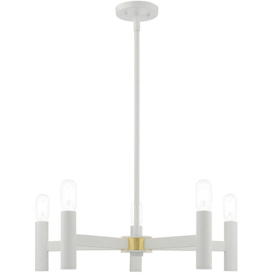 White Five Light Metal Dimmable Chandelier With Shades HomeRoots