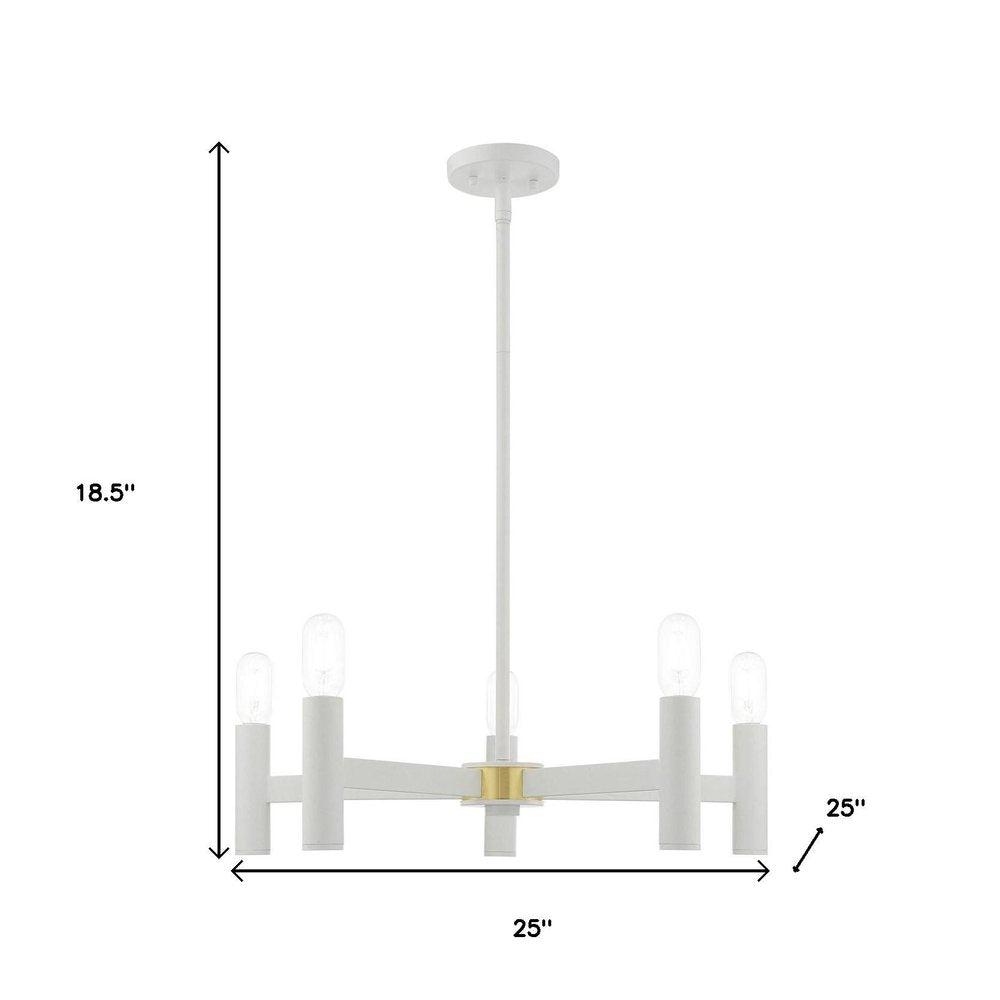 White Five Light Metal Dimmable Chandelier With Shades HomeRoots