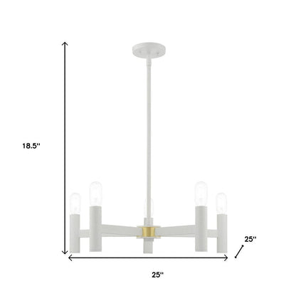 White Five Light Metal Dimmable Chandelier With Shades HomeRoots