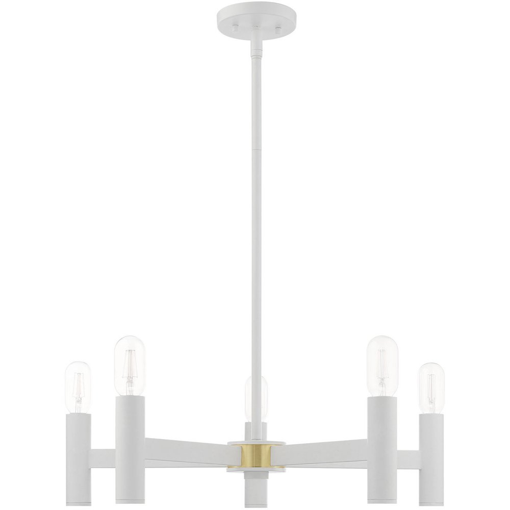 White Five Light Metal Dimmable Chandelier With Shades HomeRoots