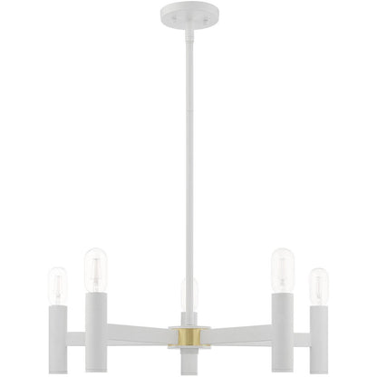 White Five Light Metal Dimmable Chandelier With Shades HomeRoots