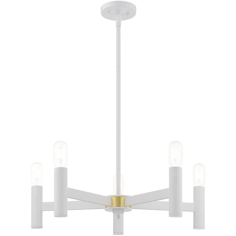 White Five Light Metal Dimmable Chandelier With Shades HomeRoots
