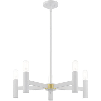 White Five Light Metal Dimmable Chandelier With Shades HomeRoots