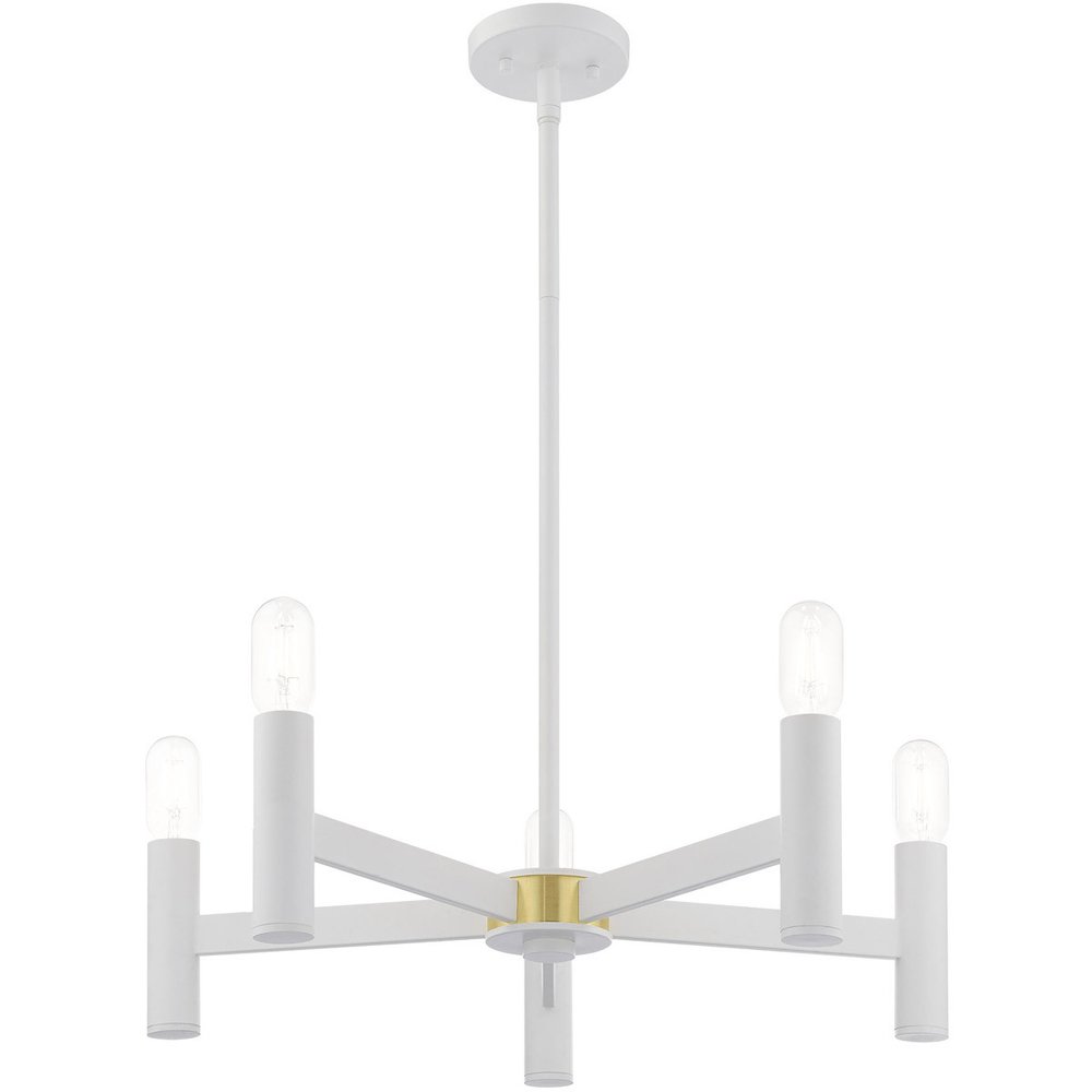 White Five Light Metal Dimmable Chandelier With Shades HomeRoots