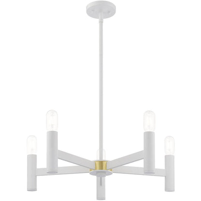 White Five Light Metal Dimmable Chandelier With Shades HomeRoots