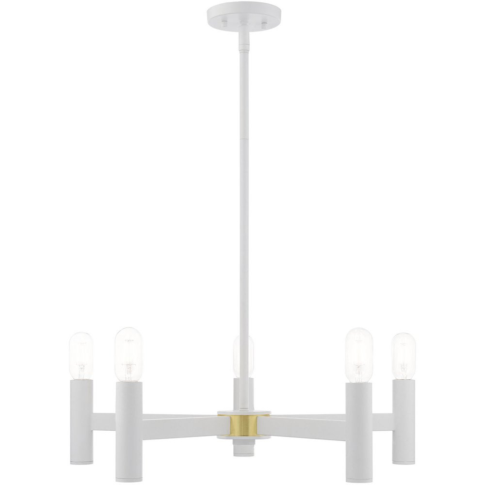 White Five Light Metal Dimmable Chandelier With Shades HomeRoots