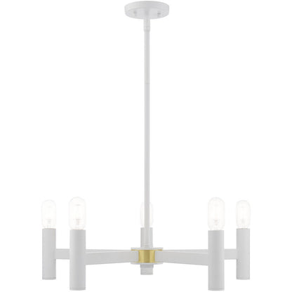 White Five Light Metal Dimmable Chandelier With Shades HomeRoots