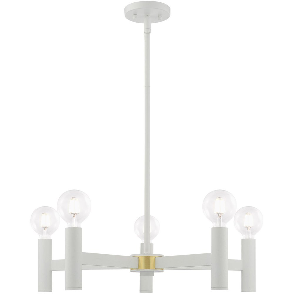 White Five Light Metal Dimmable Chandelier With Shades HomeRoots