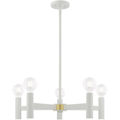 White Five Light Metal Dimmable Chandelier With Shades HomeRoots