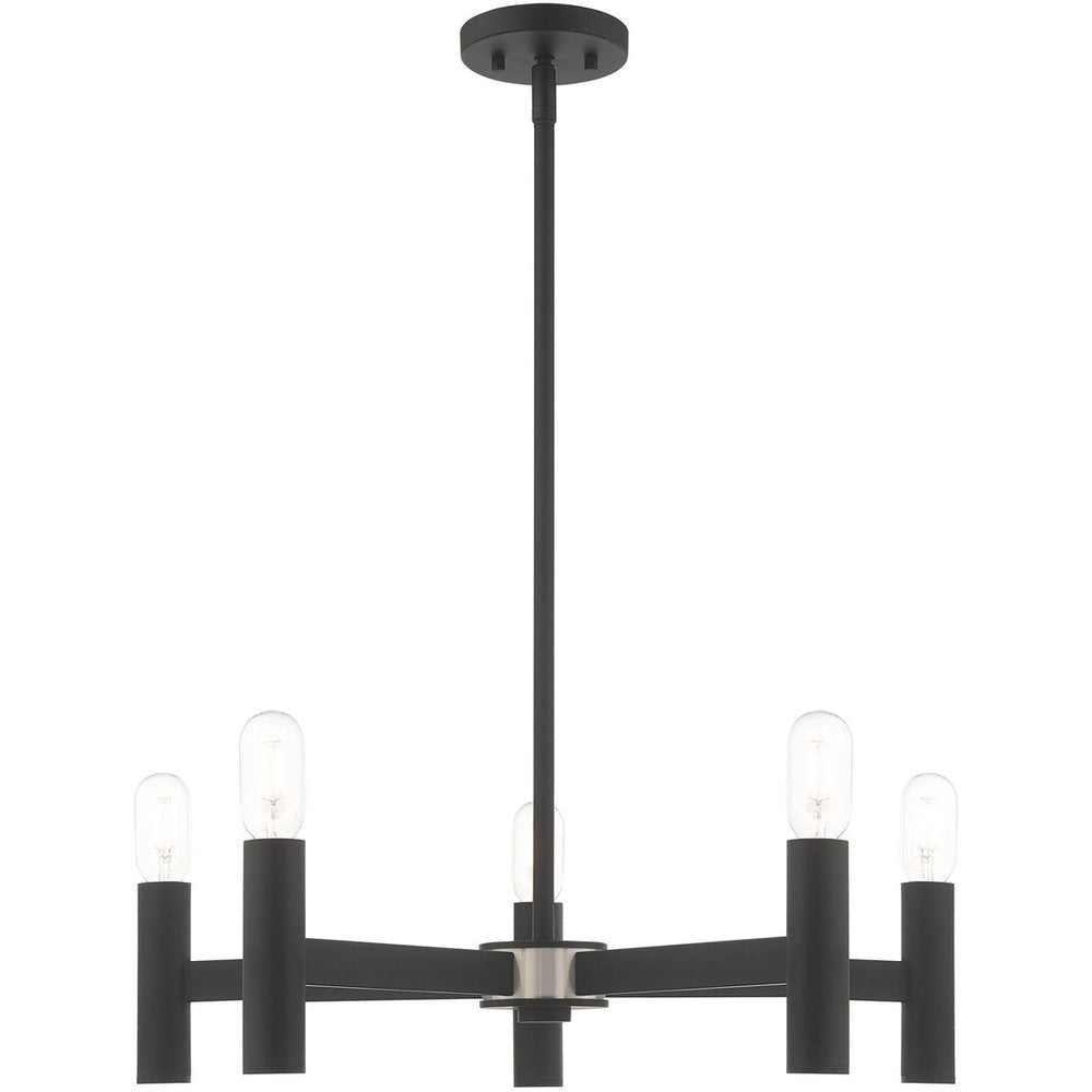 Black Five Light Metal Dimmable Chandelier With Shades HomeRoots