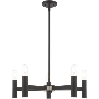 Black Five Light Metal Dimmable Chandelier With Shades HomeRoots