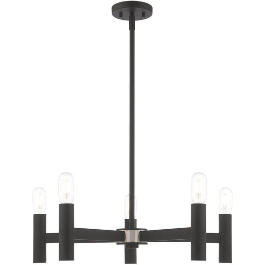 Black Five Light Metal Dimmable Chandelier With Shades HomeRoots