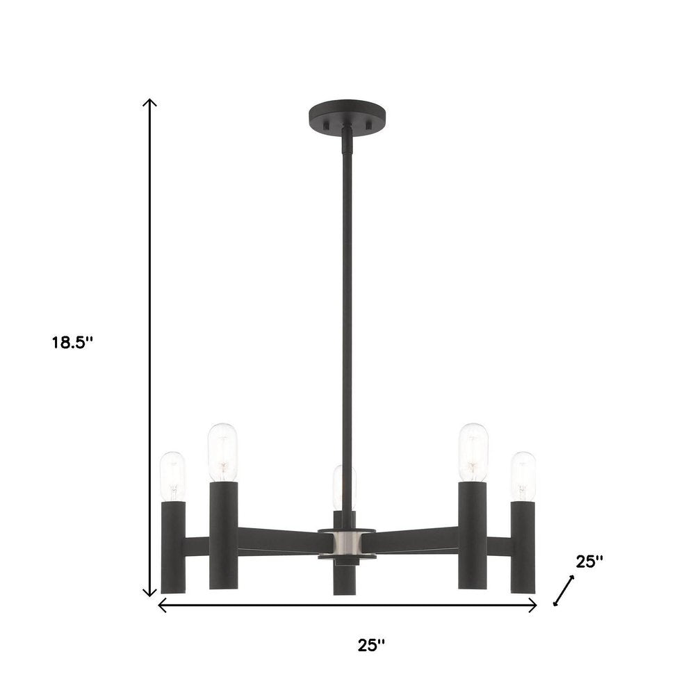 Black Five Light Metal Dimmable Chandelier With Shades HomeRoots