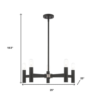 Black Five Light Metal Dimmable Chandelier With Shades HomeRoots
