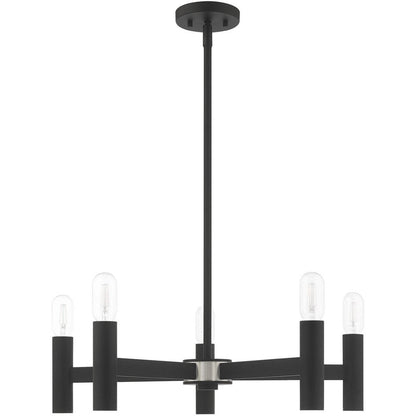 Black Five Light Metal Dimmable Chandelier With Shades HomeRoots