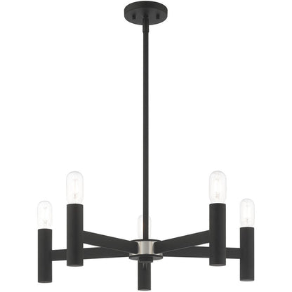 Black Five Light Metal Dimmable Chandelier With Shades HomeRoots