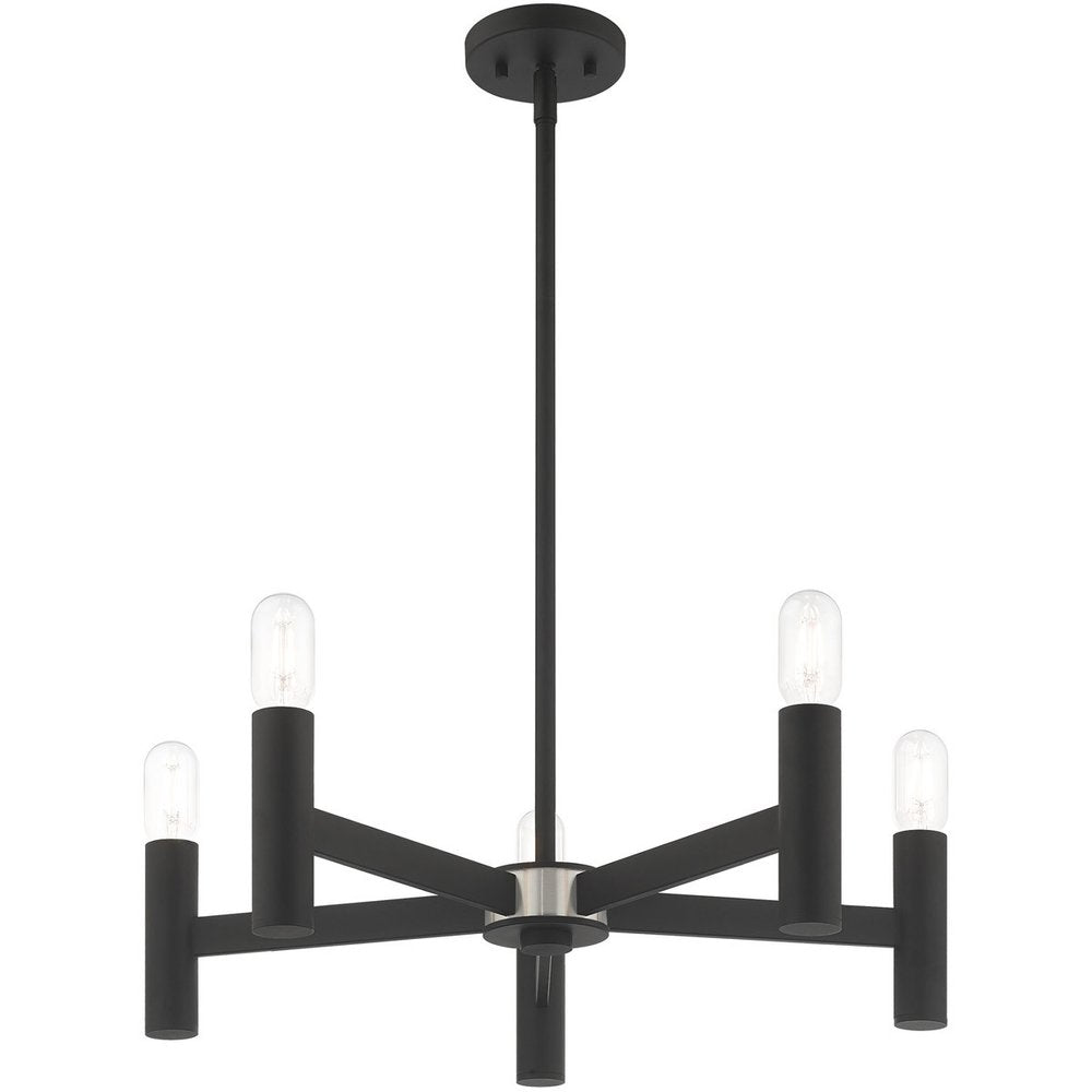 Black Five Light Metal Dimmable Chandelier With Shades HomeRoots