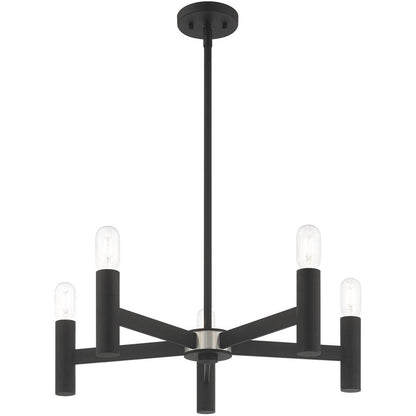 Black Five Light Metal Dimmable Chandelier With Shades HomeRoots