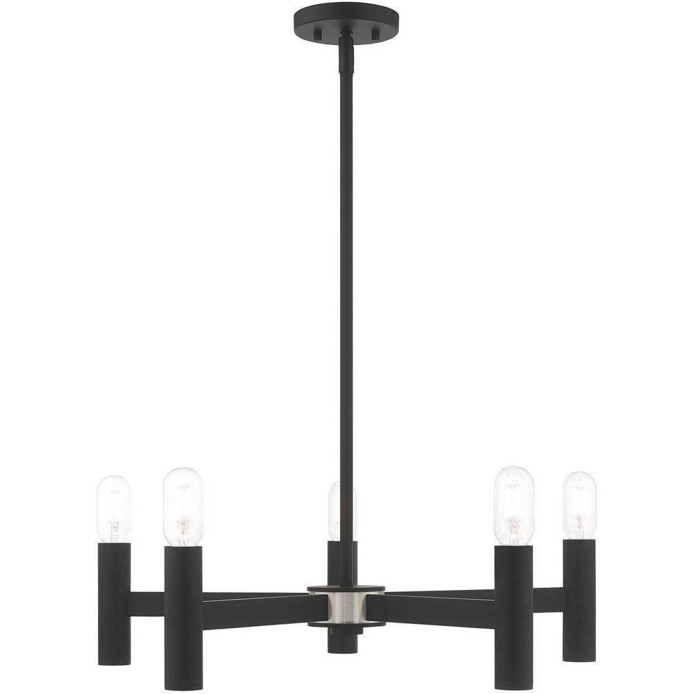 Black Five Light Metal Dimmable Chandelier With Shades HomeRoots