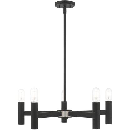 Black Five Light Metal Dimmable Chandelier With Shades HomeRoots