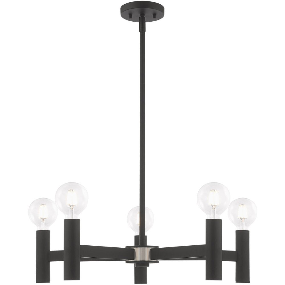 Black Five Light Metal Dimmable Chandelier With Shades HomeRoots