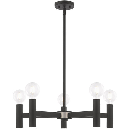 Black Five Light Metal Dimmable Chandelier With Shades HomeRoots