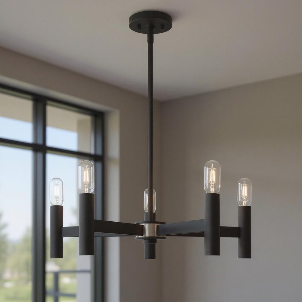 Black Five Light Metal Dimmable Chandelier With Shades HomeRoots
