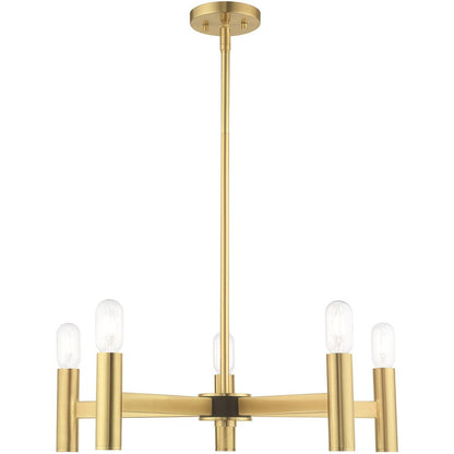 Brass Five Light Metal Dimmable Chandelier With Shades HomeRoots