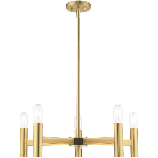 Brass Five Light Metal Dimmable Chandelier With Shades HomeRoots
