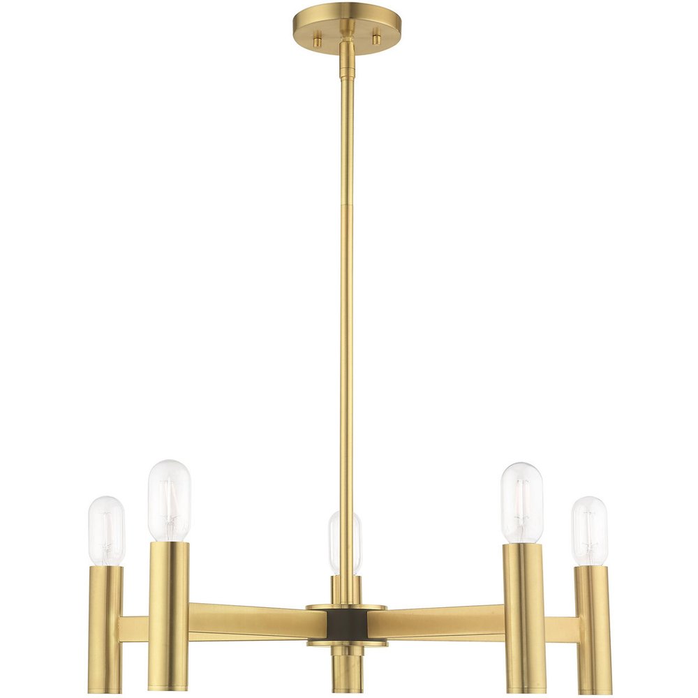Brass Five Light Metal Dimmable Chandelier With Shades HomeRoots