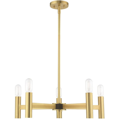 Brass Five Light Metal Dimmable Chandelier With Shades HomeRoots