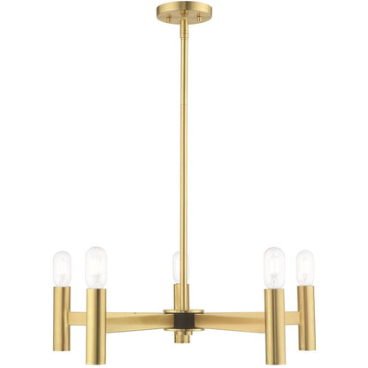 Brass Five Light Metal Dimmable Chandelier With Shades HomeRoots