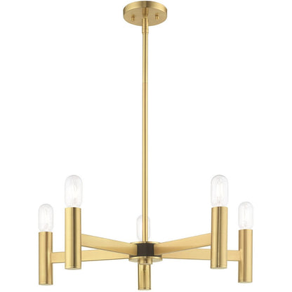 Brass Five Light Metal Dimmable Chandelier With Shades HomeRoots