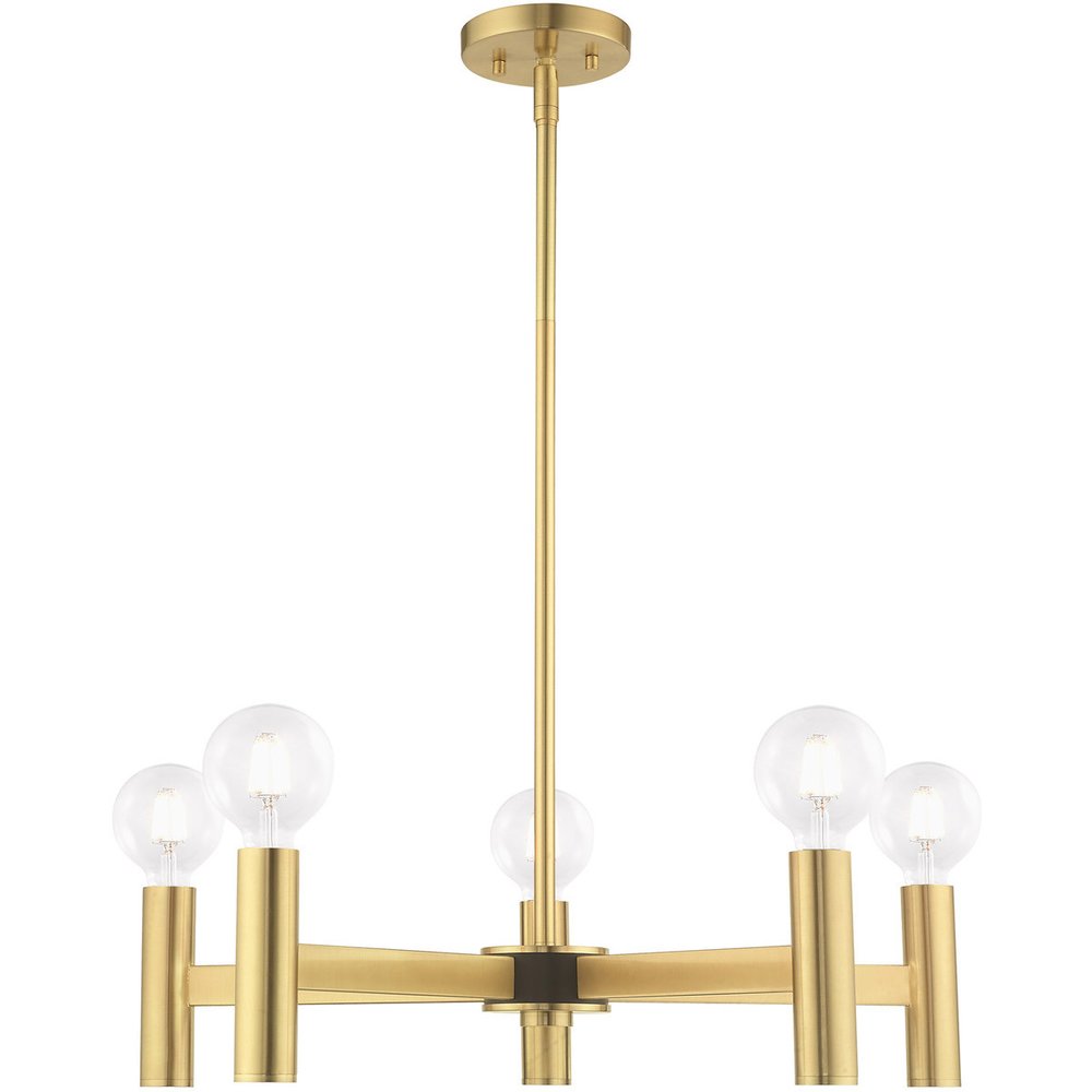 Brass Five Light Metal Dimmable Chandelier With Shades HomeRoots