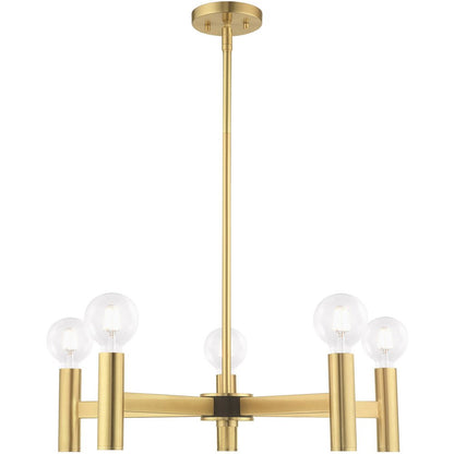 Brass Five Light Metal Dimmable Chandelier With Shades HomeRoots